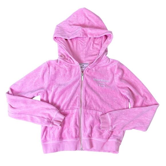 Juicy Couture x Forever 21 Velour Pink Rhinestone Hooded Zip Up Hoodie Jacket MD - Picture 2 of 9